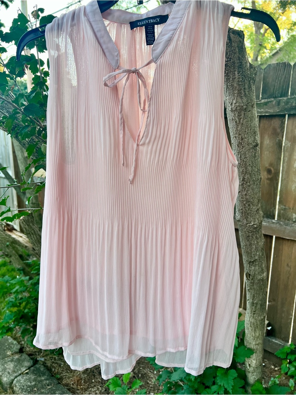 NWOT Ellen Tracy pink chiffon sheer sleeveless tank blouse summer Cottagecore M